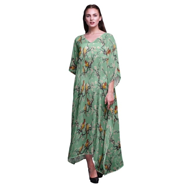 Bimba Caftan de Plage à Oiseaux, Paréo de Bikini, Robe Maxi pour Femmes, Long Caftan-S-L