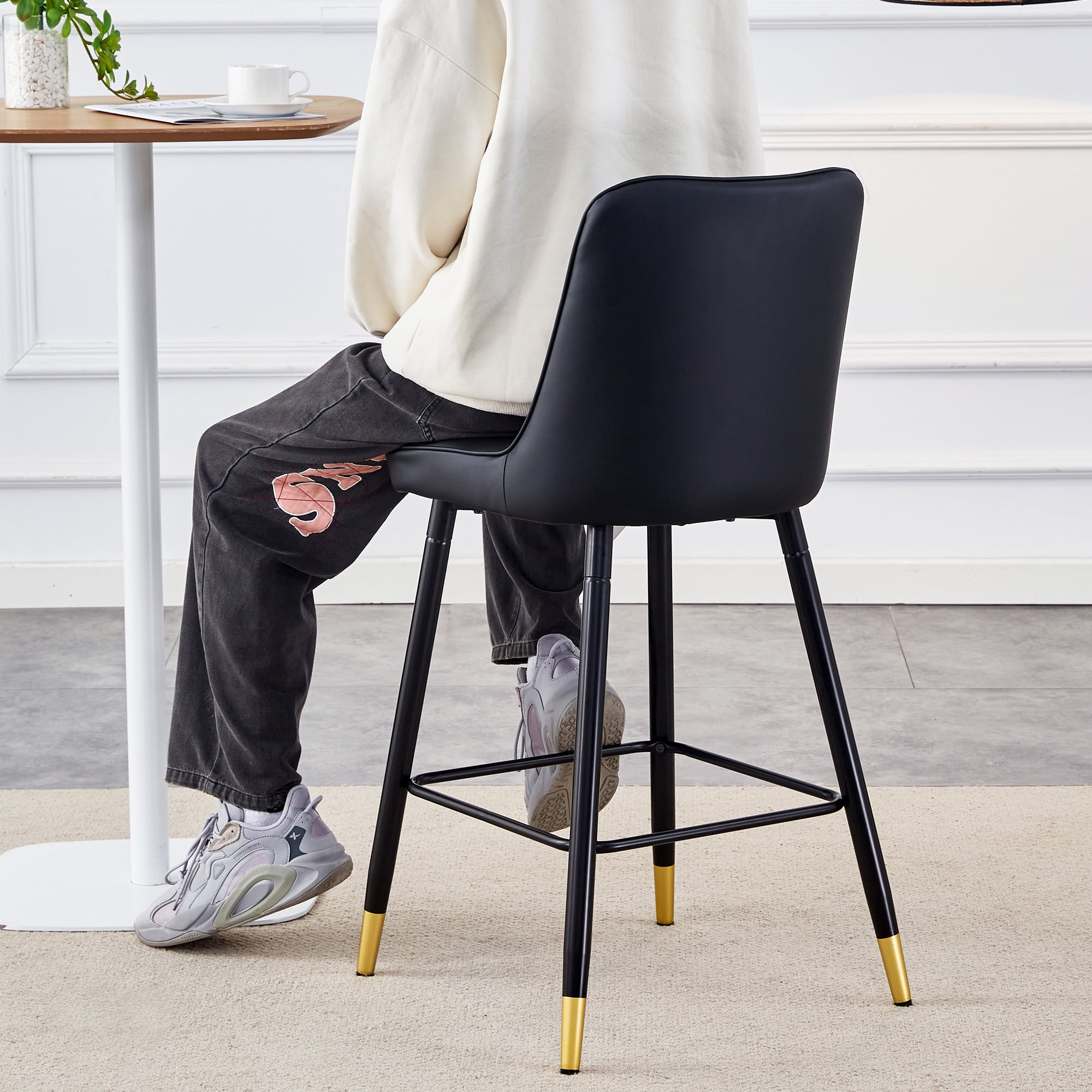 Ensemble de 2 chaises de bar Noble House, hauteur 100 cm, cuir PU noir