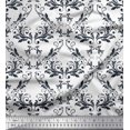 thumbnail image 1 of Soimoi White polyester Crepe Fabric Filigree Damask Print Fabric by Yard 52 Inch Wide, 1 of 3