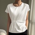 thumbnail image 2 of Plebaso Chemises Habillées pour Femmes Col Rond Manches Courtes Haut Décontracté Chemises Froncées Élégantes Blouses d'Été, 2 of 3
