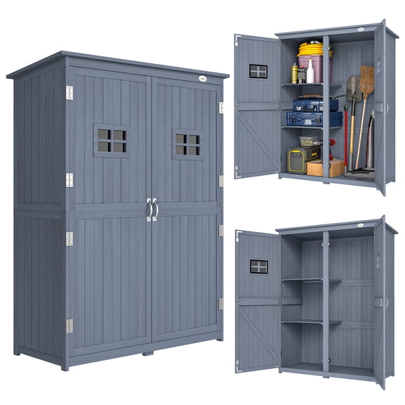 Outsunny 4'x1.5' Wooden Garden Storage Shed w/ Windows, Dark Grey