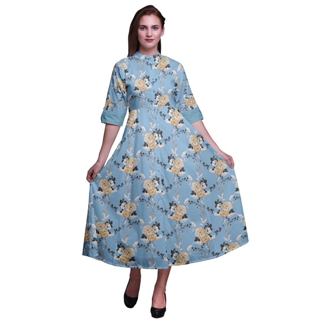 Bimba Floral Ladies Button Down Print Dress A-Line Cocktail Party Shirt Dress-Large
