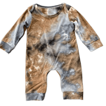 Combinaison à Manches Longues pour Bébé, Teinture sur Nœuds Imprimée, Entrejambe, Col à Boutons, Grenouillère pour Nourrisson