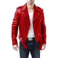 thumbnail image 1 of PEONAVET Mens Jacket Men's Solid Color Leather Jacket Fashionable Long Sleeved Hooded Leather Jacket, 1 of 7