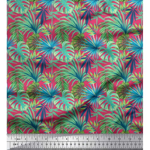 Soimoi Poly Georgette Fabric Tropical Leaves Printed Fabric 1 Yard 42 Inch Wide