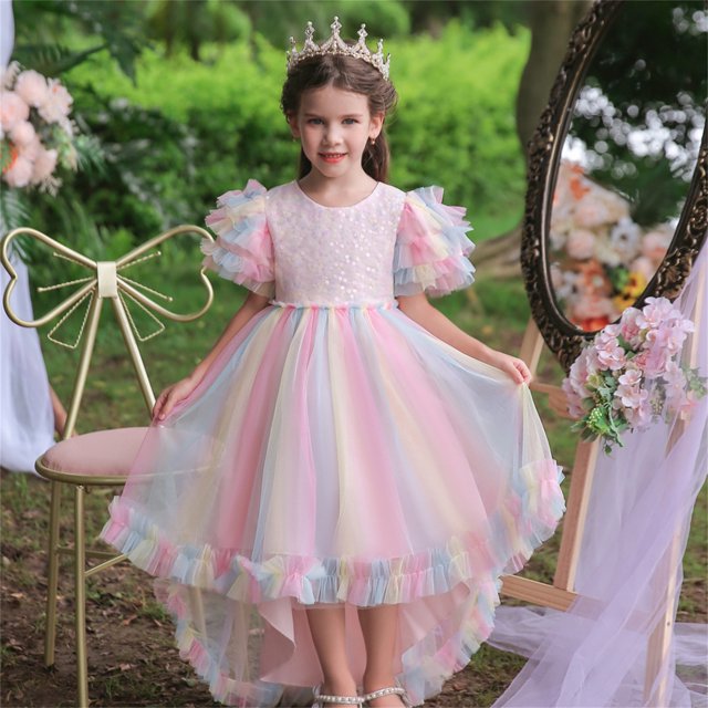 Enfants Bébé Enfants Printemps Été Robe de Fête pour Filles Colorée Train Robe pour Enfants Robe Fille Anniversaire Fête Robe pour Enfants Robes pour Filles Taille 8 Invitée de Mariage Noël Robes pour Filles Taille 10-12
