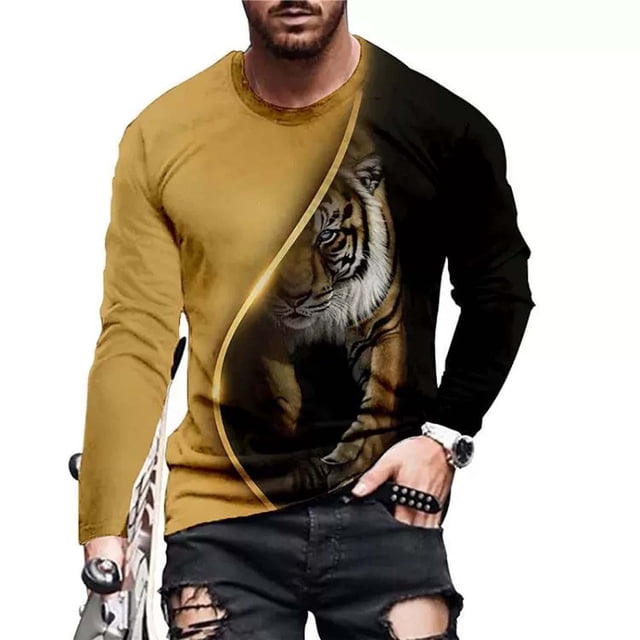 EGNMCR T-Shirts à Manches Courtes pour Hommes Été Décontracté Col Rond T-shirt, T-shirt à Manches Longues pour Hommes Imprimé Col Rond Chandail T-shirt Blouse,