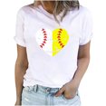 thumbnail image 1 of EQWLJWE Hauts d'Été pour Femmes Hauts pour Femmes Liquidation Mode Féminine d'Été Col Rond Loisirs Manches Courtes Hauts Imprimés Baseball, 1 of 5