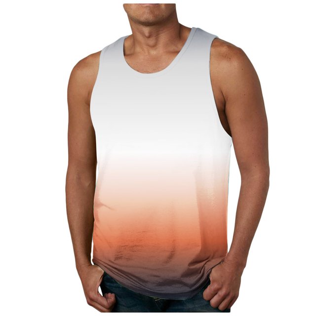 zfhfof Mens Sleeveless Tank Tops Workout Muscle Gym T Shirts Crew Neck Gradient Summer Beach Tee Tops
