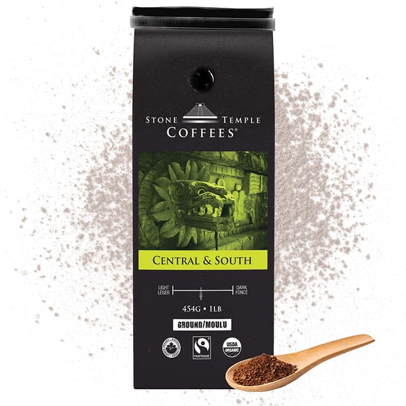 Stone Temple Coffees - Central & South, Ground, Certified USDA & COR Organic and Fairtrade, 100% Arabica Grade A, 1lb/454g Bag