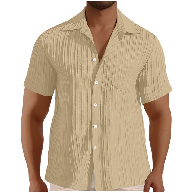 Chemises pour Hommes, Chemise Habillée Décontractée à Manches Courtes Boutonnée Texturée Hawaïenne Unie