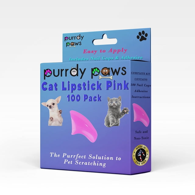 Purrdy Paws 100 Pack Soft Nail Caps for Cat Claws Lipstick Pink Large