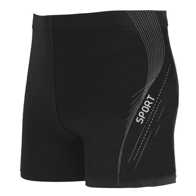 Quick Dry Pants Men Mens Swim Shorts in grey, featuring a printed design with the word 'SPORT' on the side. These quick-drying swim trunks are made of lightweight polyester and spandex, offering a comfortable fit with an elastic waistband and drawstring. Suitable for swimming, surfing, running, and other outdoor activities. Available in sizes XL to XXXXXL with waist measurements ranging from 64-130cm (25.20-51.18 inches).