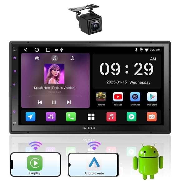 ATOTO 7inch Car Stereo with Backup Cemara Double Din Car Stereo Head Unit Wireless CarPlay Android Auto, GPS Navigation BT/USB/AM/FM (A5)