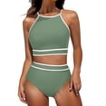 thumbnail image 1 of Penkiiy Swimsuit Set for Women 2 Piece Ribbed High Waisted Bikini Set Sporty Color Block Bathing Suits L Green, 1 of 7