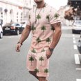 thumbnail image 2 of Mikilon Mens Trendy Outfits 2-Piece Set Hawaiian Print Short Sleeve Elasticized Shorts Casual Two Piece Set Pink M, 2 of 5