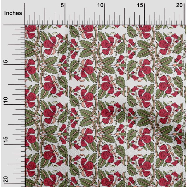oneOone Silk Tabby Fabric Leaves & Floral Block Print Fabric By Yard 42 Inch Wide