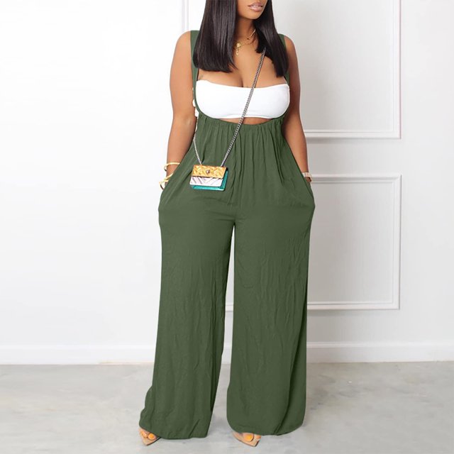 LSLJS Combinaison Décontractée pour Femme Sans Manches à Bretelles Spaghetti, Ample, Ajustable, Extensible, Pantalon Long, une-Pièce avec Poches