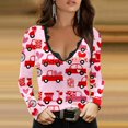 thumbnail image 1 of MesaSe Haut Décontracté pour Femmes, Imprimé de la Saint-Valentin, Col en V, Manches Longues, 1 of 4