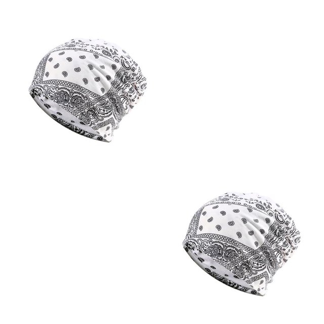 Transemion Tuque Décontractée Hijab Musulman Imprimé Floral Turban Coloré Protection des Oreilles Ajustable Bonnet de Sommeil pour Femmes Coiffage Bonnet Fleur Blanche Ensemble de 2
