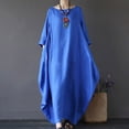 thumbnail image 1 of Meichang Robes Maxi pour Femmes 2025 Été Robe en Lin à Manches Longues Col Rond Robe Chemise Ample Robes Décontractées Longue avec Poches, 1 of 4