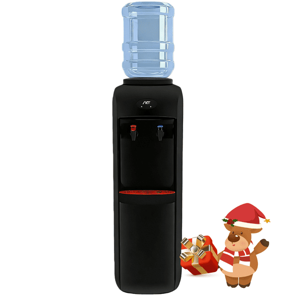 IKT Distributeur d'Eau à Chargement par le Haut - Eau Chaude et Froide, 5 Gallons, Verrouillage pour Enfants, Plateau d'Égouttement Amovible, Réservoir d'Eau en Acier, Noir