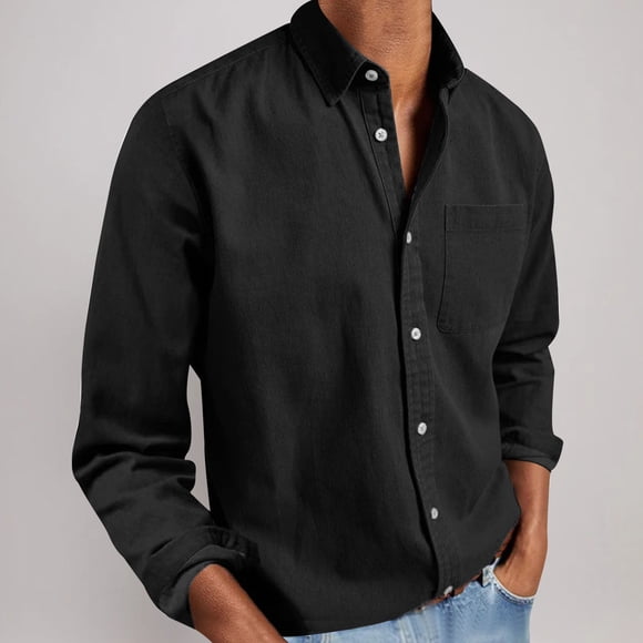 Long Sleeve Dress Shirt Men's Dress Shirt Long Sleeve Shirt for Men Men's Casual Shirts Mens Casual Dress Shirts Long Sleeve Black 2XL