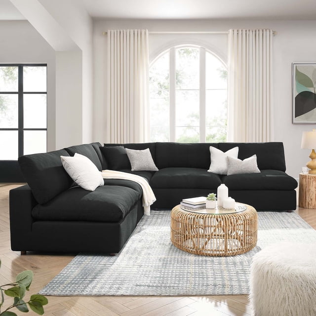 Modway Commix 5-Piece Down Filled Overstuffed Armless Sectional Sofa in Black