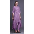 thumbnail image 3 of Bimba Robe Anarkali à Pois Violets et Cercles Géométriques Imprimés pour Femmes, Col Mandarin, Kurtis Indiens, Kurta Asymétrique - Moyen, 3 of 5