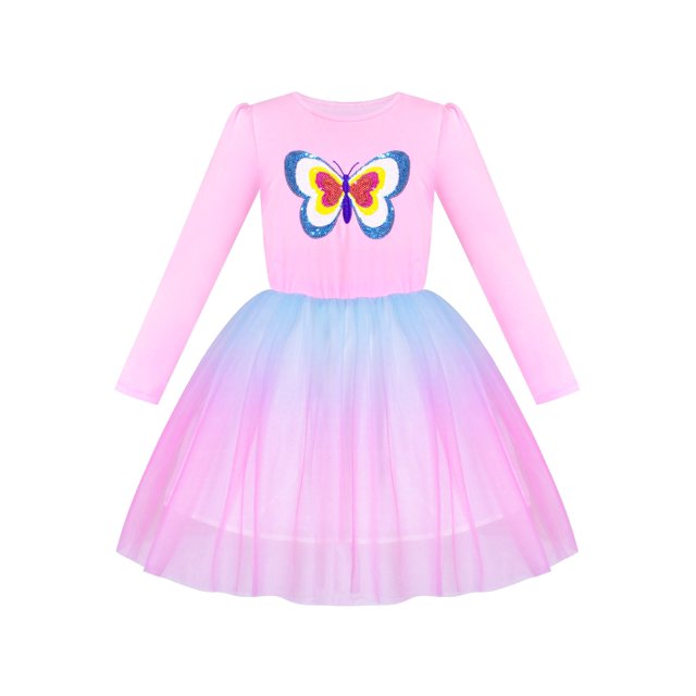 Robe Fille Bleue Butterfly Paillettes Dégradé Tulle 7 Ans