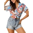 thumbnail image 1 of INSPIRE CHIC Women's Shirts Hawaiian Short Sleeve Tropical Floral Button Down Tops S Light Blue, 1 of 7