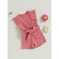 thumbnail image 3 of SUNSIOM Infant Baby Girl Summer Jumpsuit Solid Color Ruffled Sleeveless Round Neck Button Romper Shorts with Belt, 3 of 9