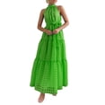 thumbnail image 4 of SUNSIOM Robe Longue pour Femme, Élégante Robe d'Été Sans Manches à Col Roulé à Carreaux, Robe Évasée, Robe de Cocktail avec Ceinture, 4 of 6