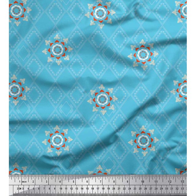 Soimoi Polyester Crepe Fabric Damask & Argyle Geometric Decor Fabric Printed Yard 52 Inch Wide