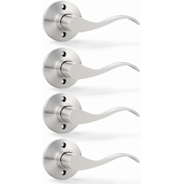 Satin Nickel Door Handle Interior Brushed Nickel Passage Door Lever for Hall and Closet Keyless Door Lock Set Reversible for Left Right Sided Doors Leverset Handleset