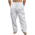 thumbnail image 1 of Mens Pants, Mens Solid Color Drawstring Fashionable Casual Pants Full Length Pants, 1 of 5