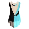 thumbnail image 4 of Yartina Children Girls Figure Skating Dance Bodysuit Color Block Ballet Leotard Dress Rhinestone Dancing Outfits Blue Green 12, 4 of 7