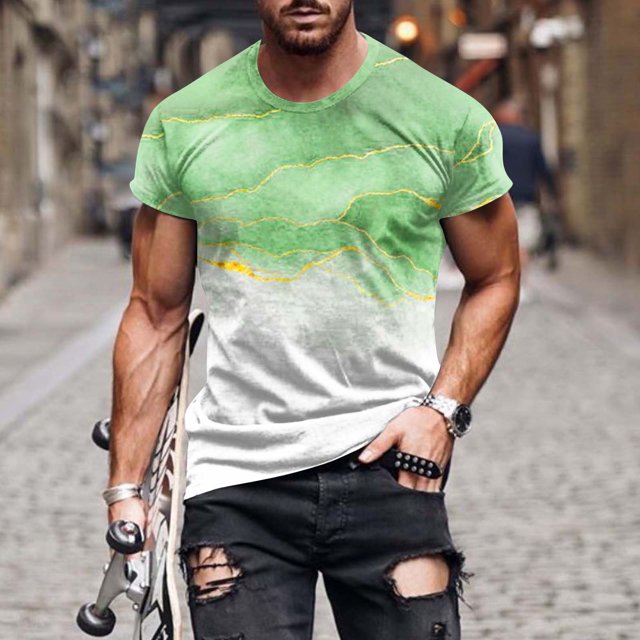Qertyioot Chandails de Sport pour Hommes, T-Shirt Décontracté à Col Rond Imprimé, Chandail de Sport D\'entraînement Physique à Manches Courtes