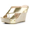thumbnail image 1 of BLISSFUL STEP Women's Linen Platform Slide Wedge Open Toe Sandals, 1 of 7