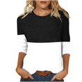 thumbnail image 1 of IROINID T-Shirts pour Femmes à Manches 3/4 Réduits Imprimés, T-shirt Ample, Blouse Mi-Longue, Col Rond, Hauts de Détente, Noir, 1 of 4