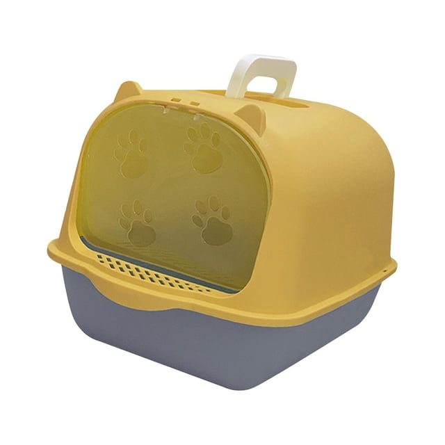 GROWTH TANK Enclosed Cat Toilet Portable Detachable Kitty Litter Tray Easy Cleaning Reusable Yellow Gray