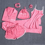 TopLLC Pajama Sets Lounge Sets for Women ,Women'S Sleepwear Women's Homewear Pajamas Sets Faux Silk Pyjama Nightwear Sleepwear Seven PC Sets Pajama Sets