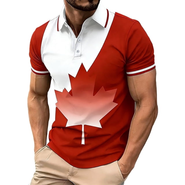 Chemise de Classification de Produit pour Hommes avec Motif de Bouton Feuille d'Érable, Tricot Respirant, Manches Courtes, Haut de Performance pour Tenue Décontractée de Tous les Jours