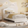 thumbnail image 3 of Twin Upholstered Bed Frame with Smart Led Headboard and Storage Drawer, Cute Velvet Platform Bed Frame with Headboard for Kids, Girls, Boys, No Box Spring Needed, Easy Assembly, White, 3 of 7