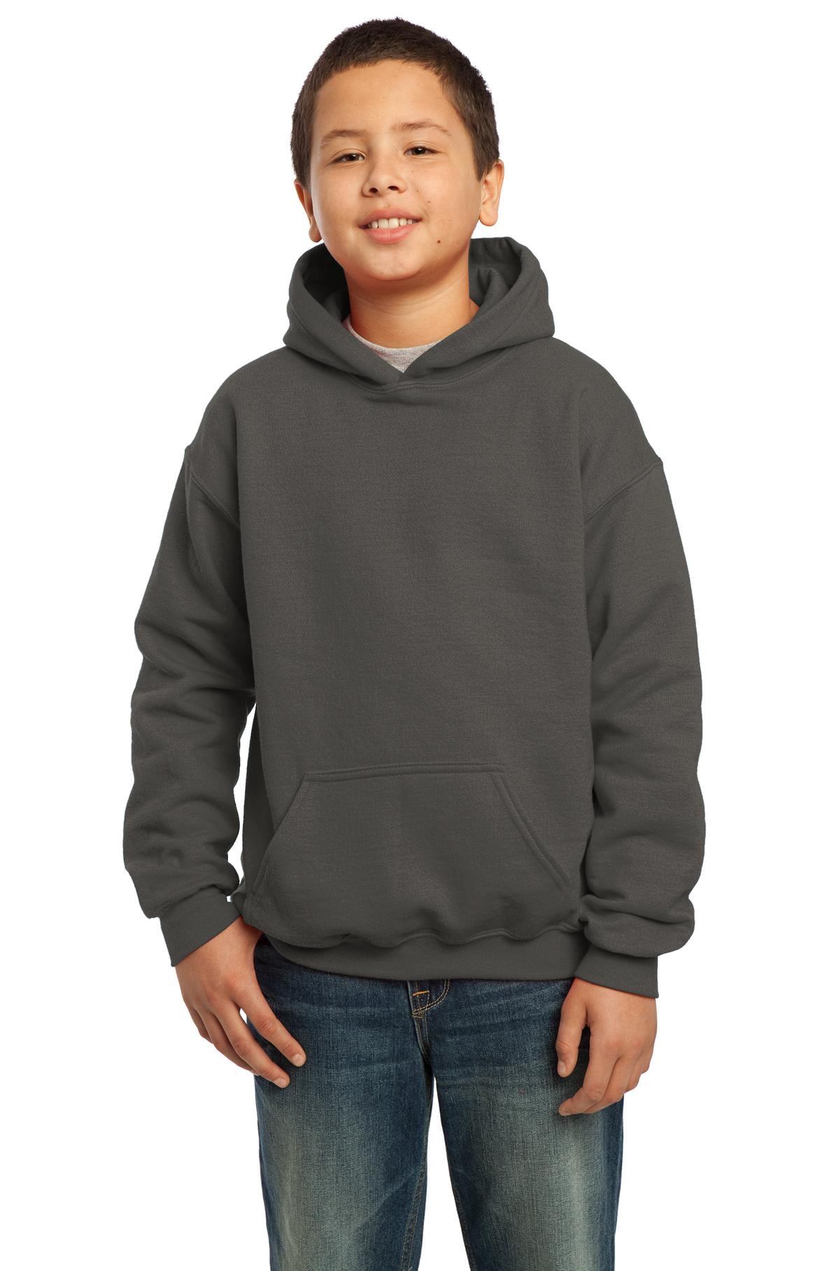 Gildan Boys Long Sleeve Front Pouch Pocket Hooded Sweatshirt. 18500B