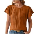 thumbnail image 2 of asjyhkr T-Shirts d'Été pour Femmes à Manches Courtes, Col Rond, Plissés, T-Shirts Unis, T-Shirts Mode, 2 of 5