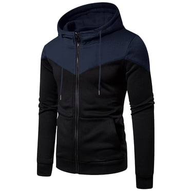 RXIRUCGD Men's Fashion Sports Patchwork Color Loose Sports Warm Pocket Long-sleeved Hoodie, Navy, Size: M