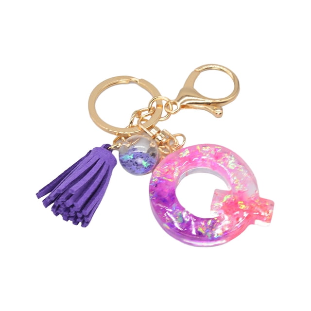 Hangs Pendant 2 Resin Glittering Letter Keychain with Color Stitching Flowing Design Purple Drop Glue English Character Key Chain