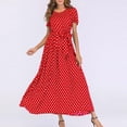 thumbnail image 2 of Robes d'Été pour Femmes 2022 Mode Femmes Col Rond Manches Courtes Plage Pois Bandage Longue Robe Maxi, 2 of 6