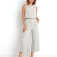 thumbnail image 4 of Fankiway Ensemble 2 Pcs Mode Femme Col Rond Uni Sans Manches Blouse + Pantalon Ample à Poches Ensembles Vêtements d'Entraînement pour Femmes Ensembles de Vêtements pour Femmes, 4 of 7